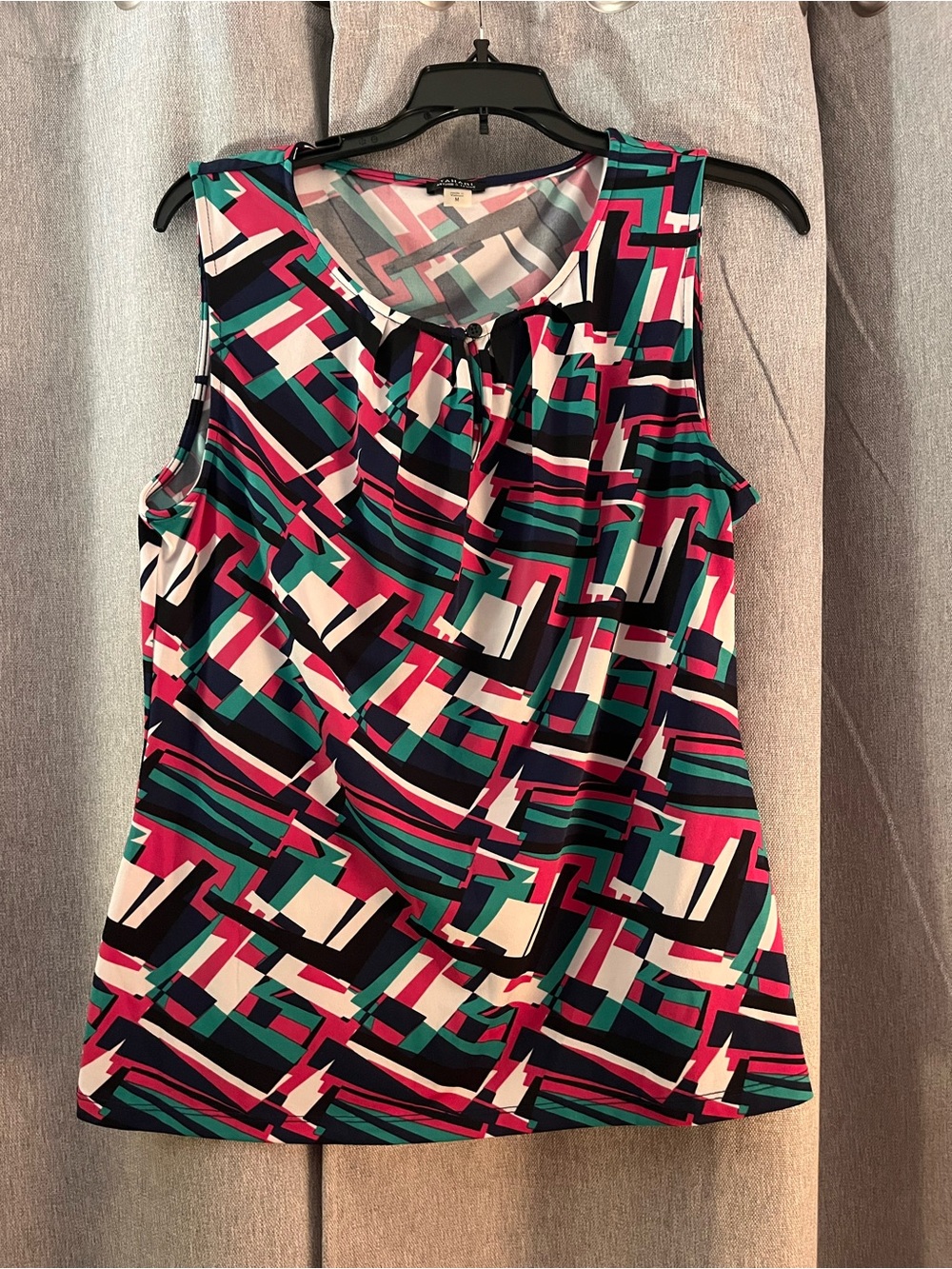Tahari Multicolor Geometric Sleeveless Camisole - Pink, Teal, Navy & White